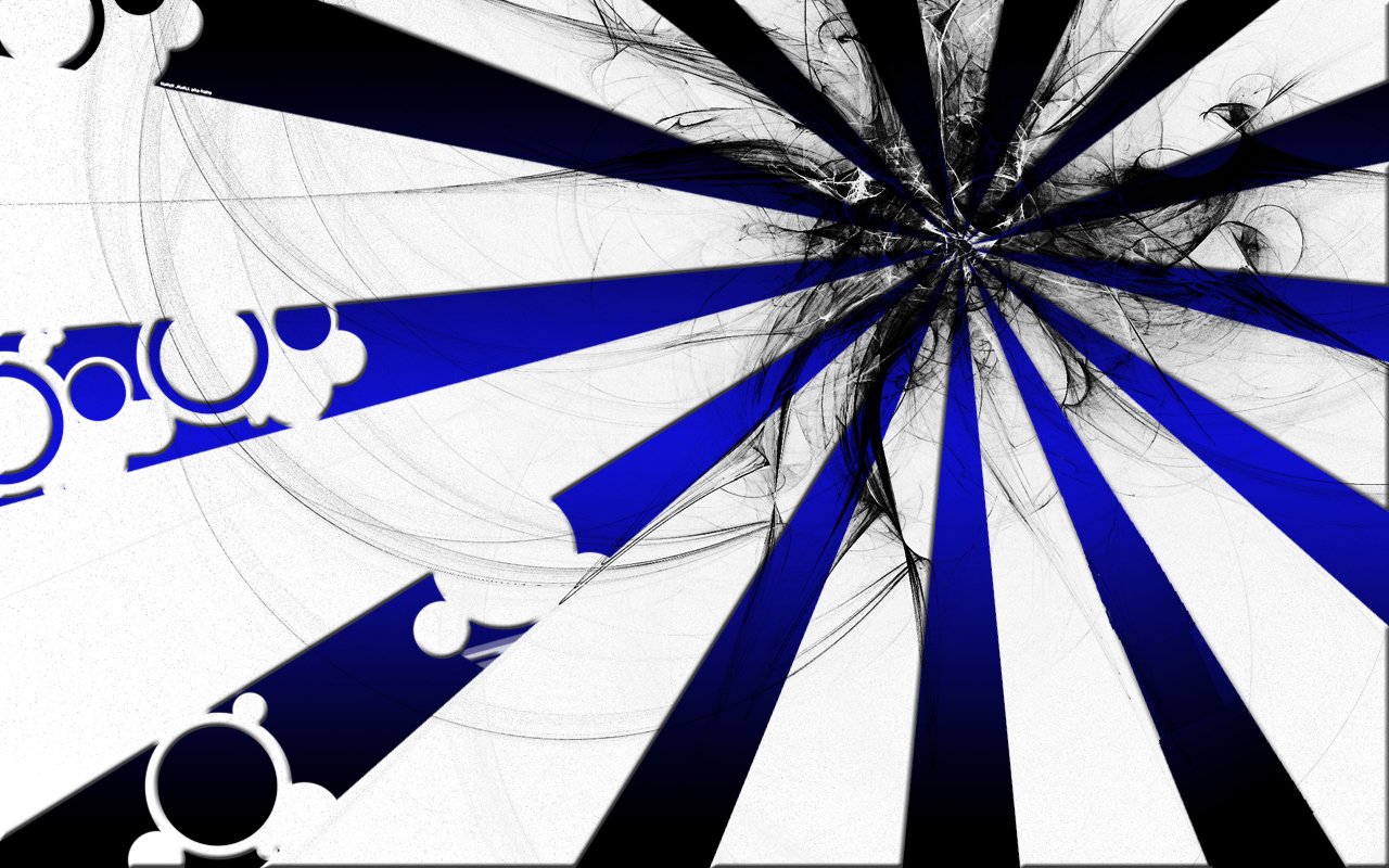 An abstract image featuring contrasting blue and white radial lines, with intricate swirling patterns that create a dynamic visual effect.