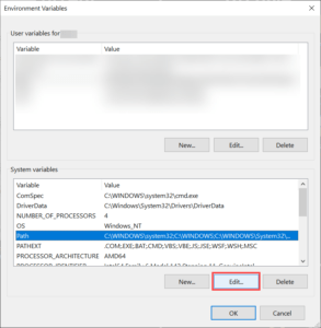Windows Environment Variables Menu