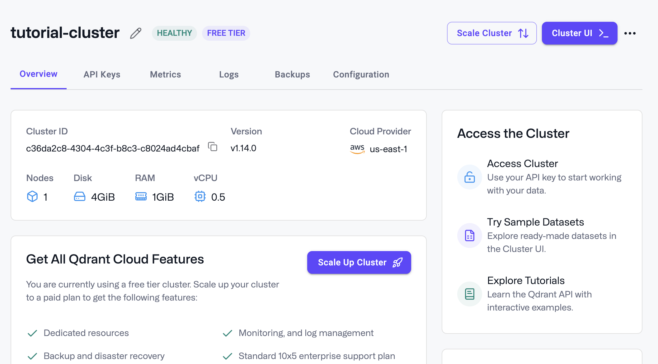 Cluster configured in the UI