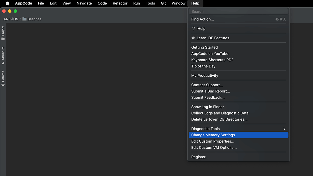 Change Memory Settings menu item