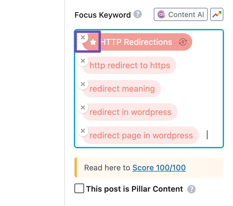 Identifying primary focus keyword in Rank Math