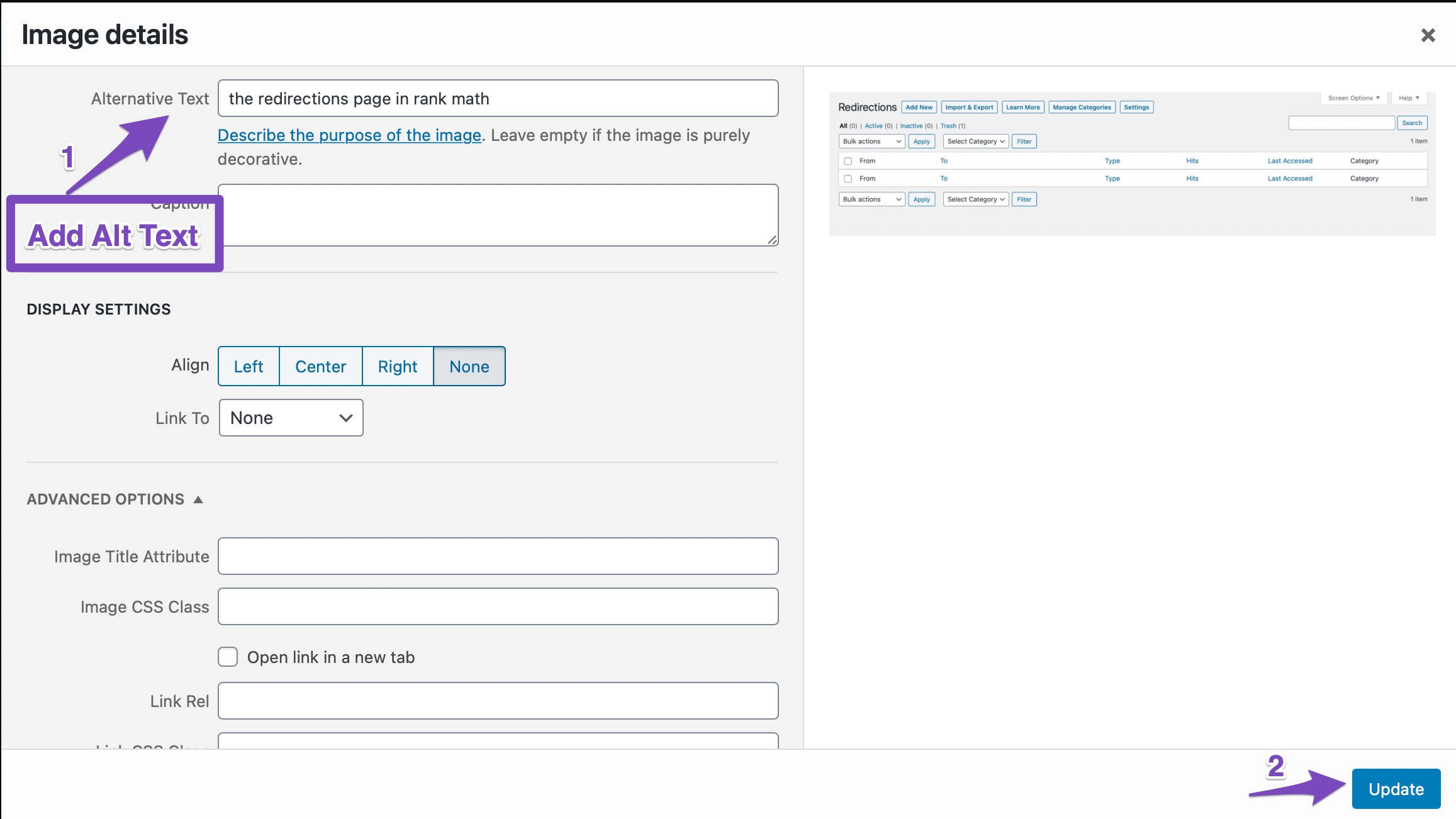 adding alt text and saving in classic editor