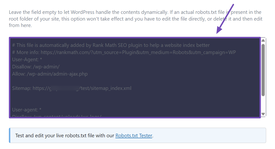 Add code to robots.txt in Rank Math