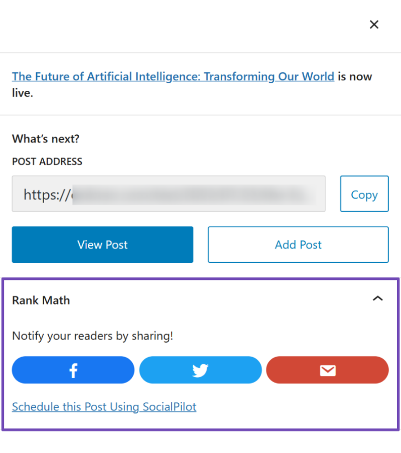 social sharing icons and SocialPilot link