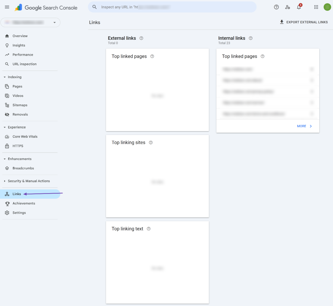 The Links section in GSC