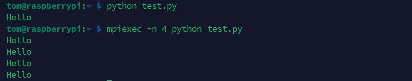 terminal showing mpiexec running bash script on four threads