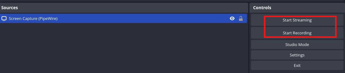 obs studio controls start recording