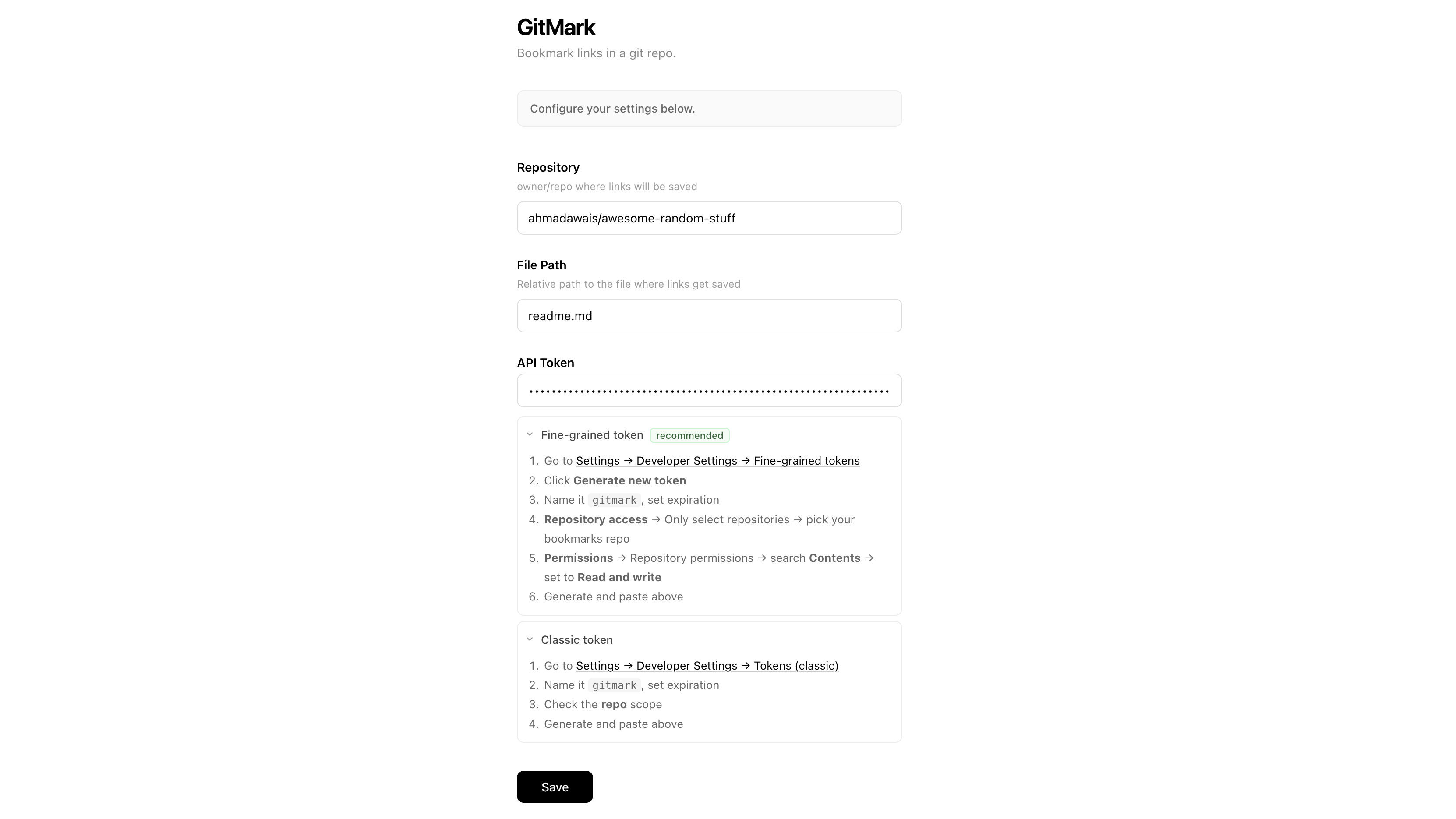 Gitmark Options
