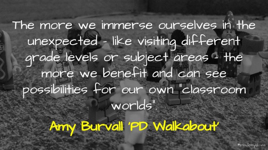 The more we immerse ourselves in the unexpected – like visiting different grade levels or subject areas – the more we benefit and can see possibilities for our own “classroom worlds”. Amy Burvall ‘PD Walkabout’