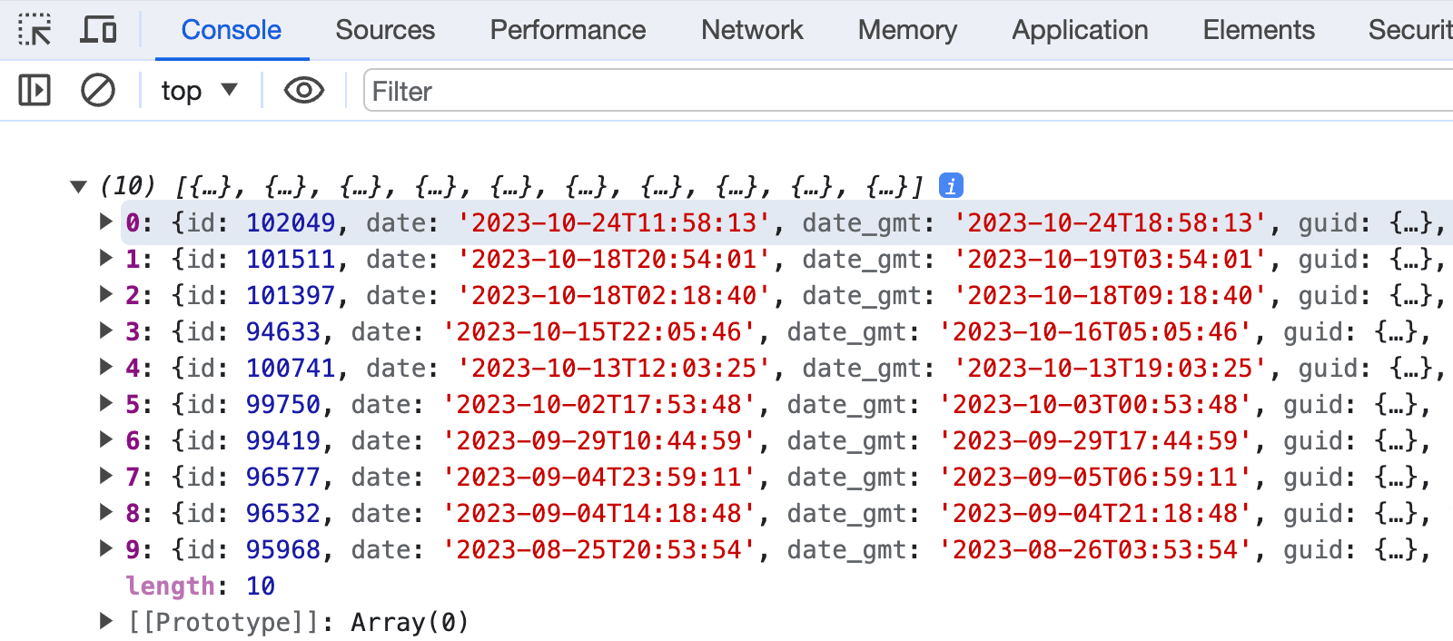 WordPress API get posts JavaScript example