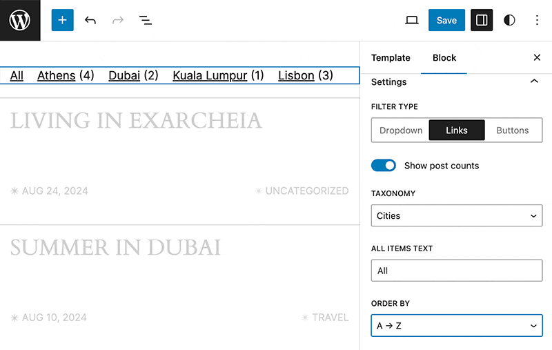 Change term order in a taxonomy filter block