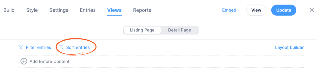 Create View Layout Sort Entries - Random Order