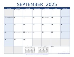 SEPTEMBER  2025
Sunday
Monday
Tuesday
Wednesday
Thursday
Friday
Saturday
1
Labor Day
2
3
4
5
6
7
Grandparents Day 8
9
10
11 P