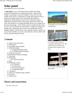 An installation of 24 solar modules in
rural Mongolia
A solar photovoltaic module, is
composed of individual PV cells. This
c