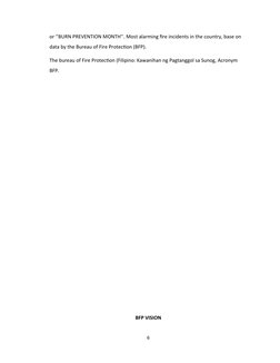 or ‘’BURN PREVENTION MONTH’’. Most alarming fire incidents in the country, base on 
data by the Bureau of Fire Protection (BF