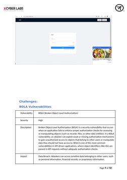 Challenges:
BOLA Vulnerabilities
Vulnerability
BOLA (Broken Object Level Authorization)
Severity
High
Description
Broken Obje