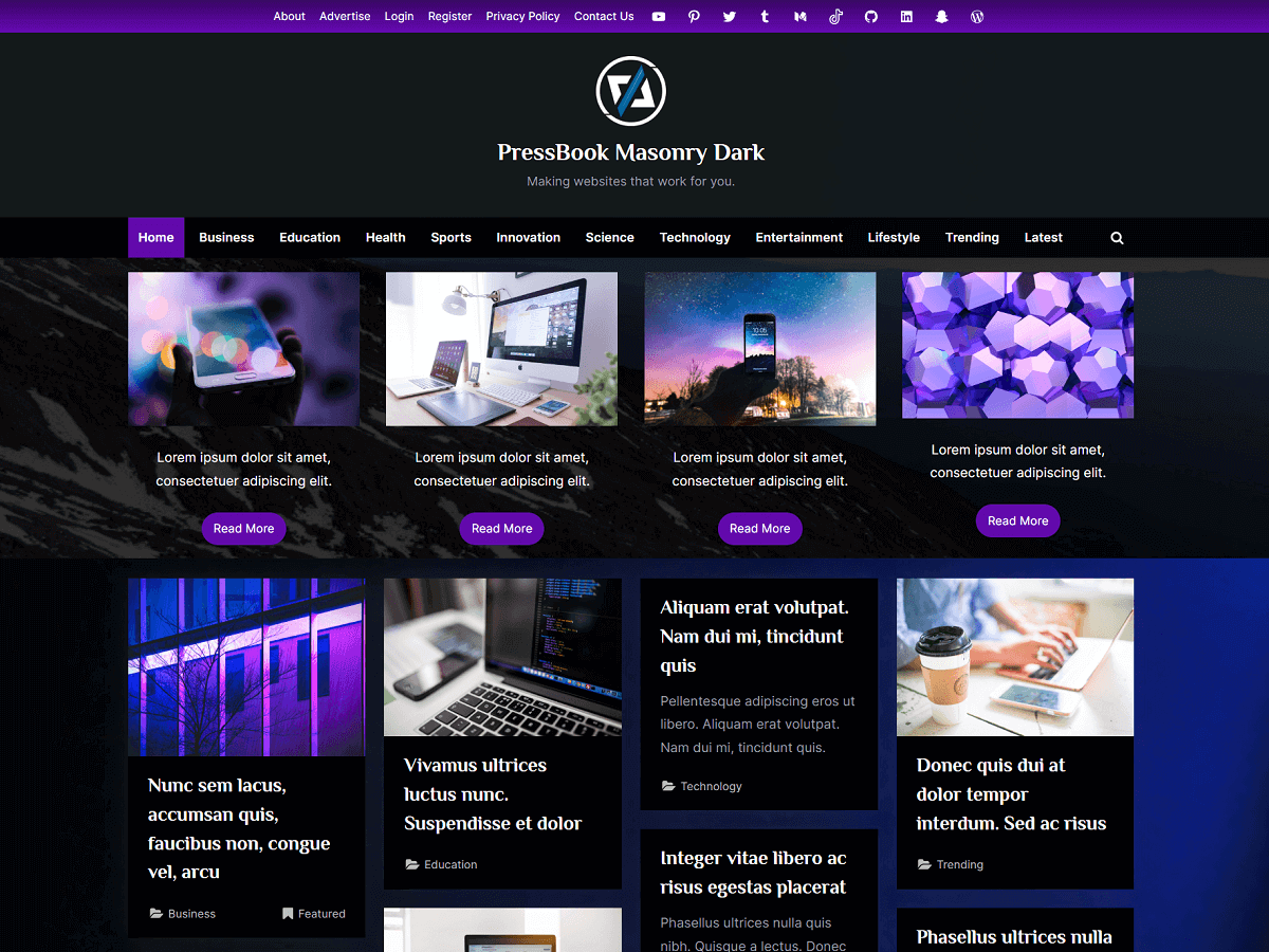 PressBook Masonry Dark - WordPress Theme