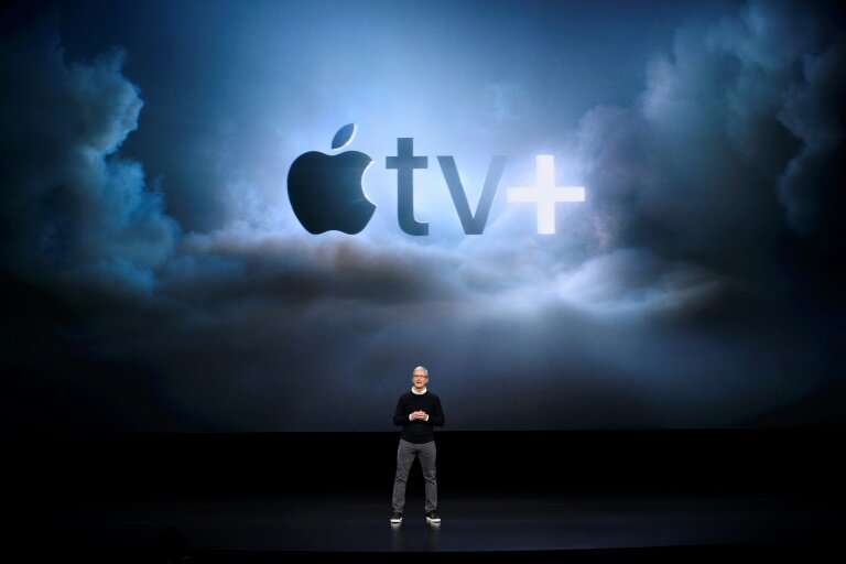 Apple CEO Tim Cook speaks during a company product launch event at the Steve Jobs Theater at Apple Park