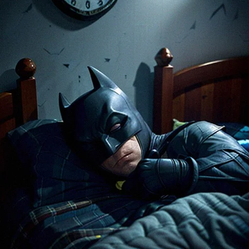 AI generated photo of Batman tucked up all cosy in bed.