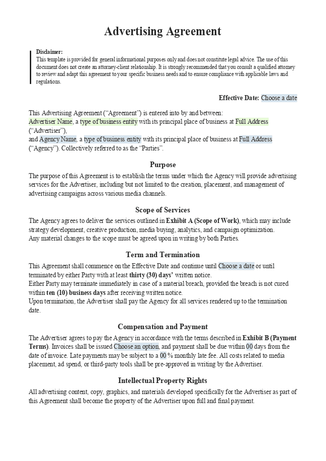 Advertising Agreement (US)