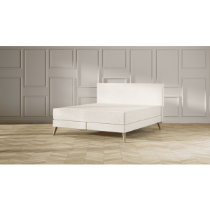 Emma Signature Boxspring Bed 200x200 - Beige - Strepen Hoofdbord - Beukenhout Pootjes