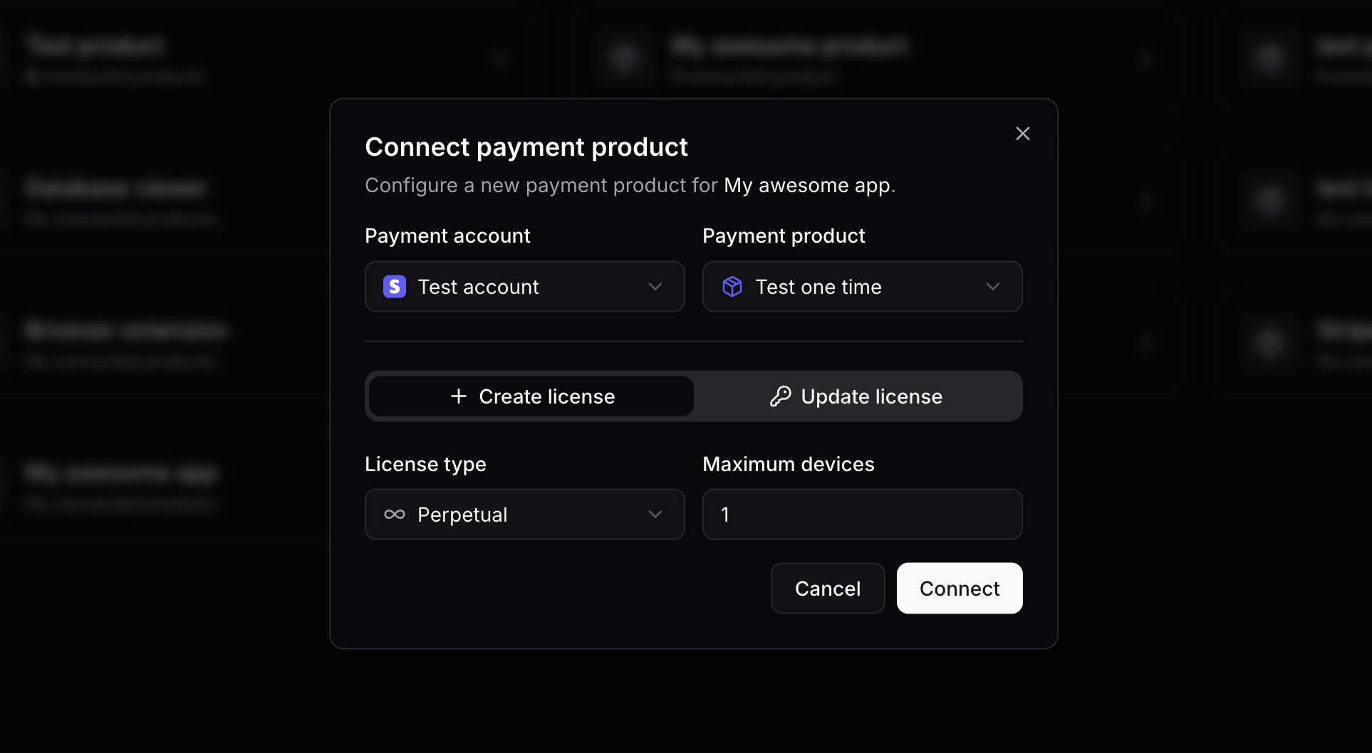 Connect payment product