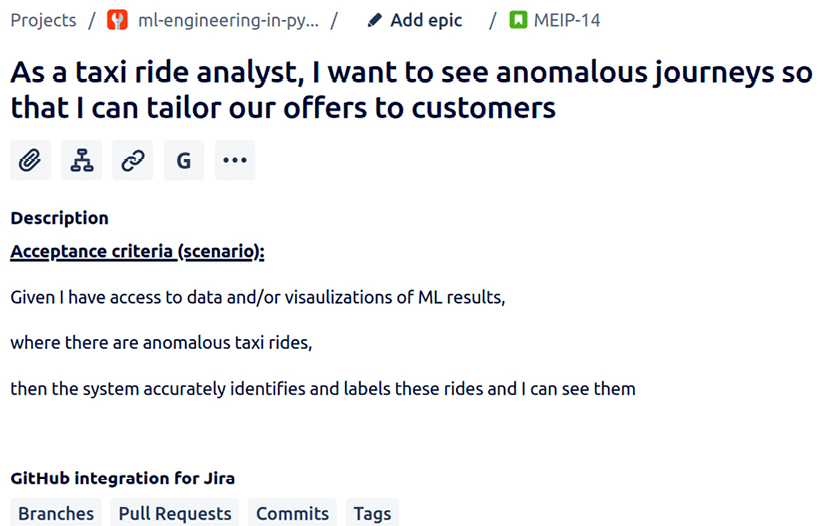 Figure 2.8 – An example user story in Jira
