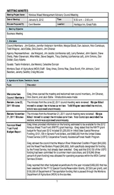 Business Project Minutes