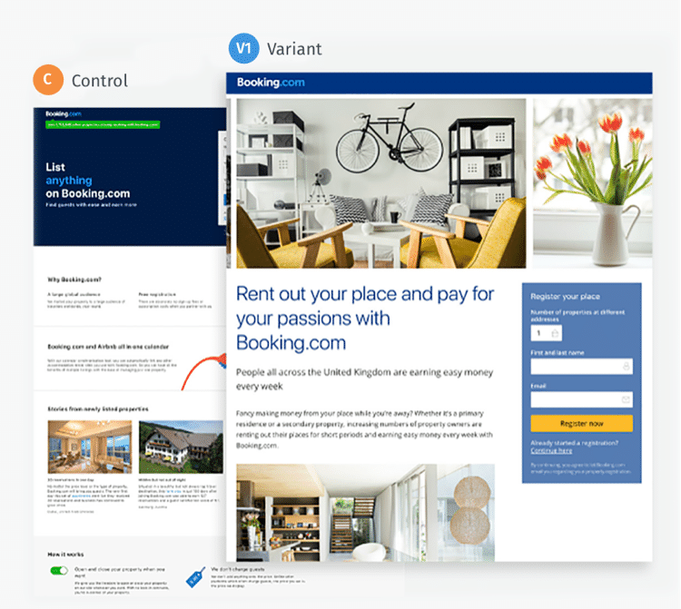 a/b test on booking.com website