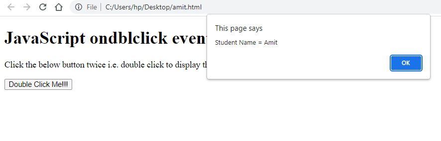 JavaScript ondblclick event output