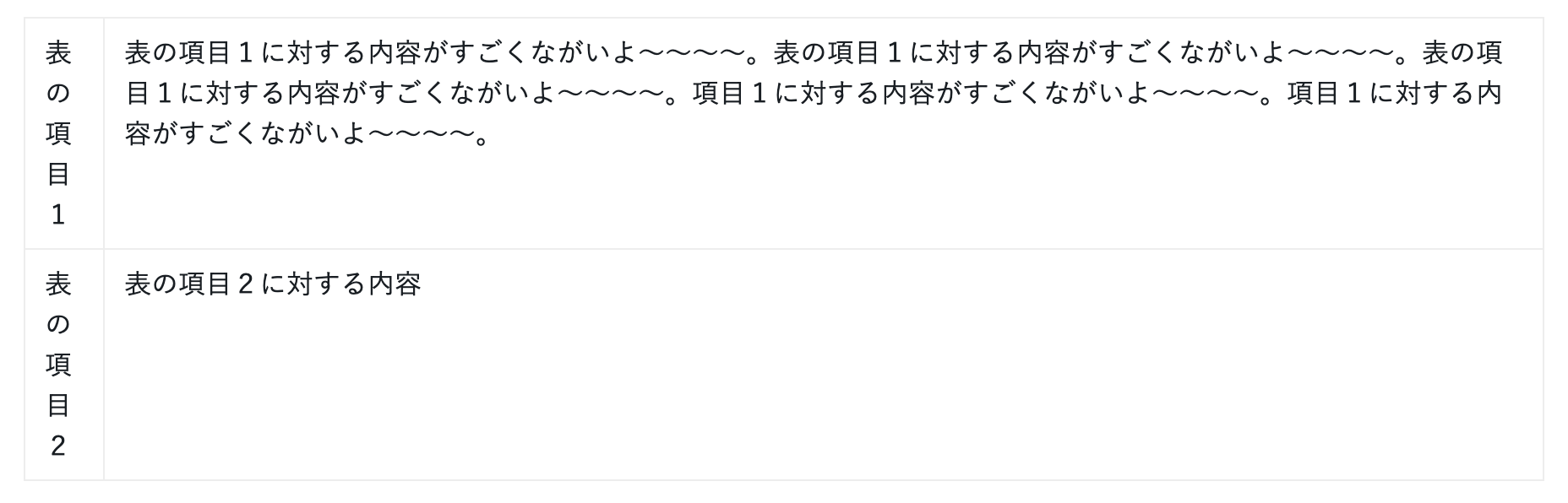 表のテキストがとても長い時の様子