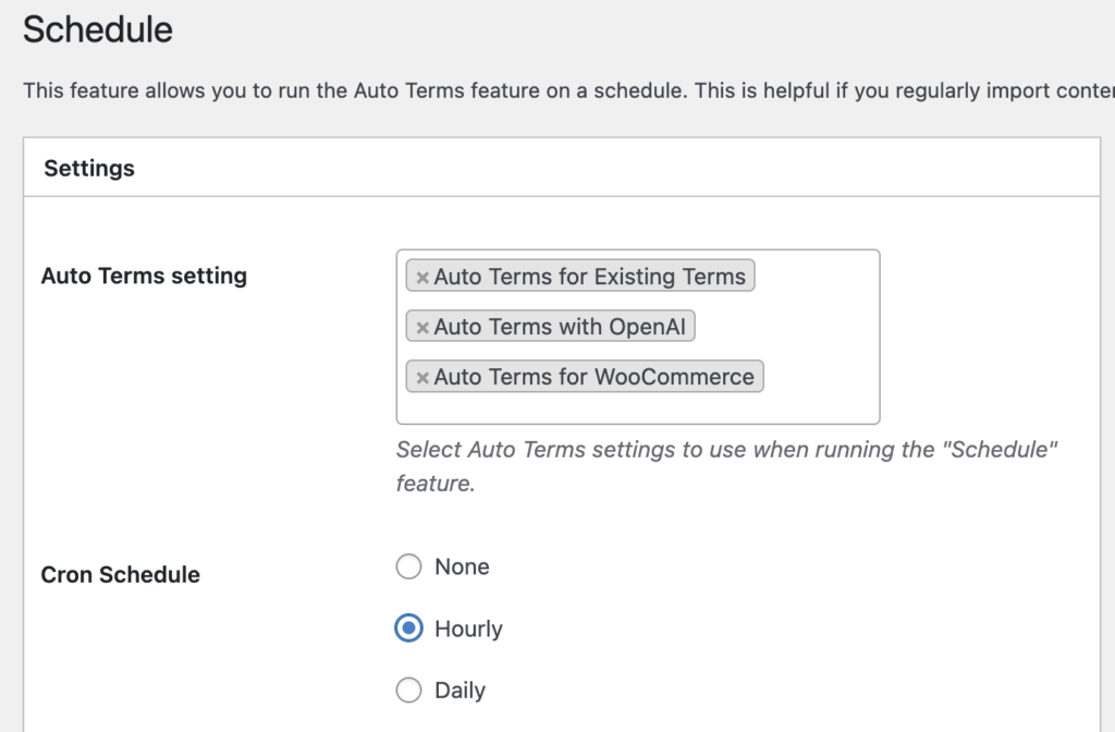 Schedule Auto Terms in TaxoPress