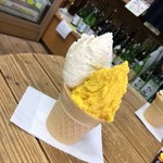 わかさやアイスクリームガーデン - ダブル350円(かぼちゃ&レーズンチーズ)