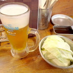 串カツ田中 - 安定のBEERとお通しキャベツもりもり☆