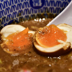 Matsudo Tomita Menban - Rich Tsukemen (Small) @ JPY 870 + Soft-boiled Egg @ JPY 120: I cracked the egg open.