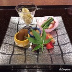 Japanese cuisine Shunsai Wada - 根曲り筍木の芽味噌和え､蒸し蛸､ｼﾄﾞｹ､蕗､烏賊酒盗和え､蕗の薹味噌､桜鱒焼