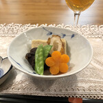 ほそ道 - 野菜と高野豆腐の炊き合わせ…人参のねじり梅が綺麗です♪