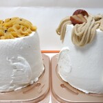 Mochimochi Komugi no Sweets & Cafe Mahou An - 「シュシュモフォン【やきいも】【和栗】」。【やきいも】が小さく見えますね。