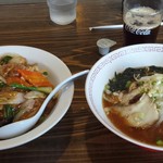 福味 - ラーメンセット（６８０円）味噌ラーメンと中華飯、ソフトドリンク付