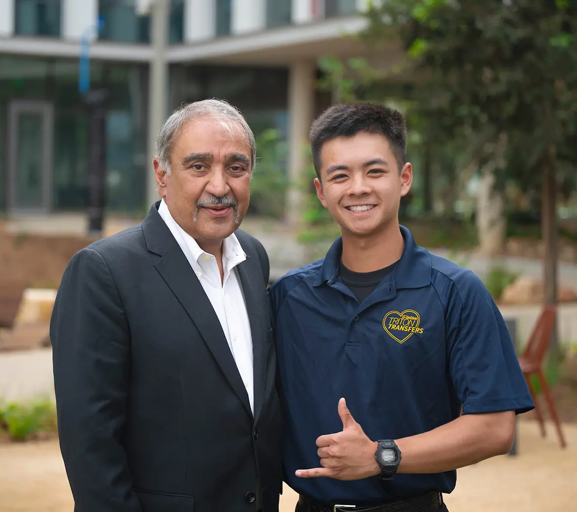 Chancellor Khosla and transfer student Ryan Lee.