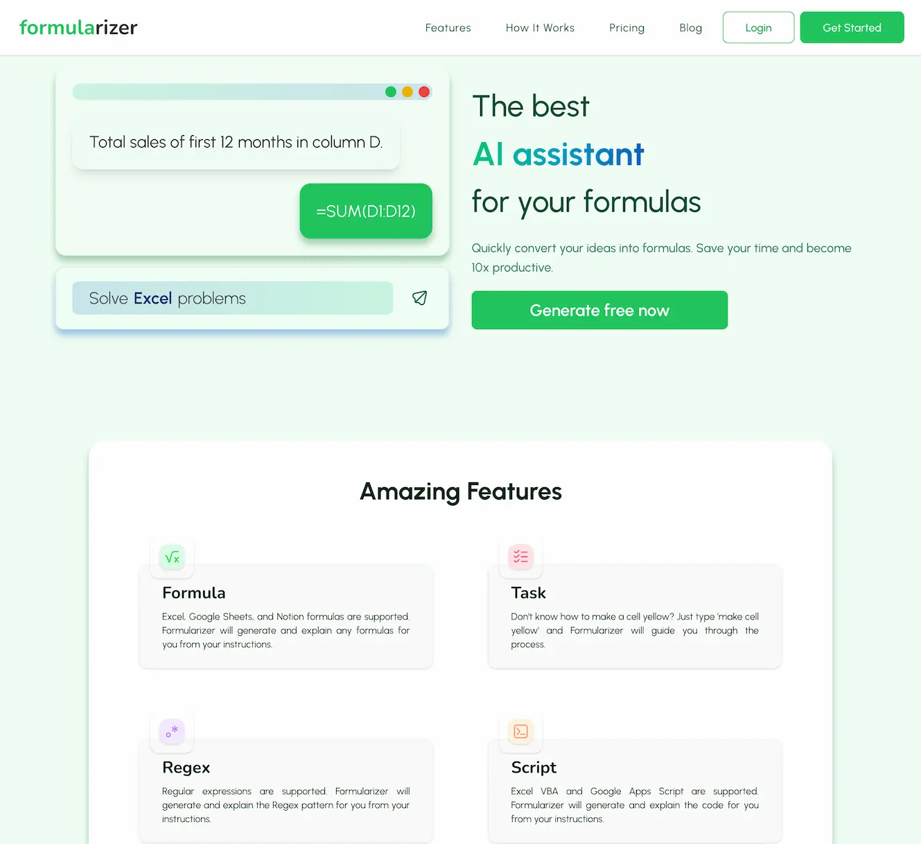 Formularizer - AI generat formulas within Excel, Google Sheets, and Notion