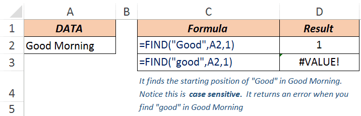 Excel FIND Function - Example 1