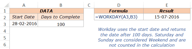 Excel Workday Function - Example 1