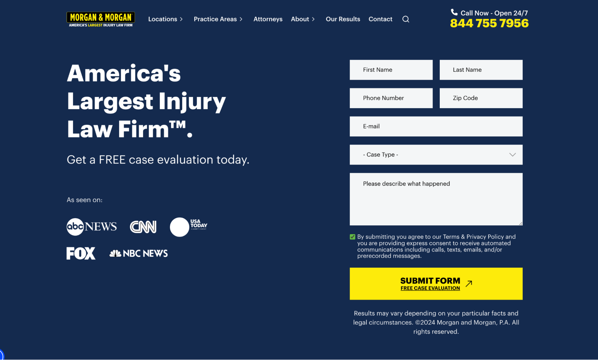 Morgan & Morgan personal injury law lead gen form example