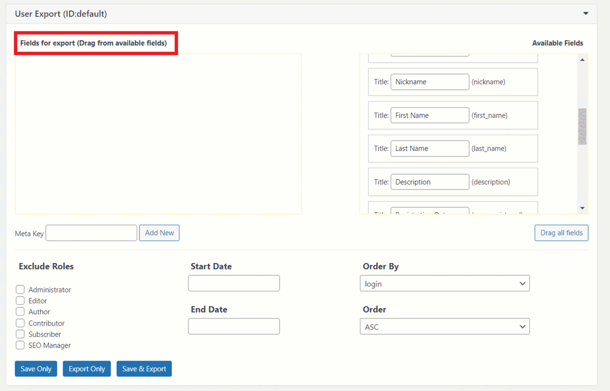 user meta export user