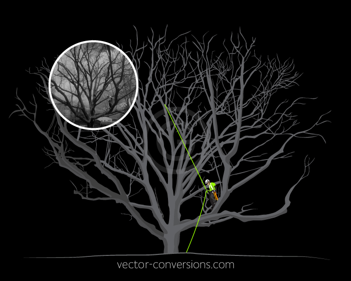 Vector drawing of a tree worker for screen printing