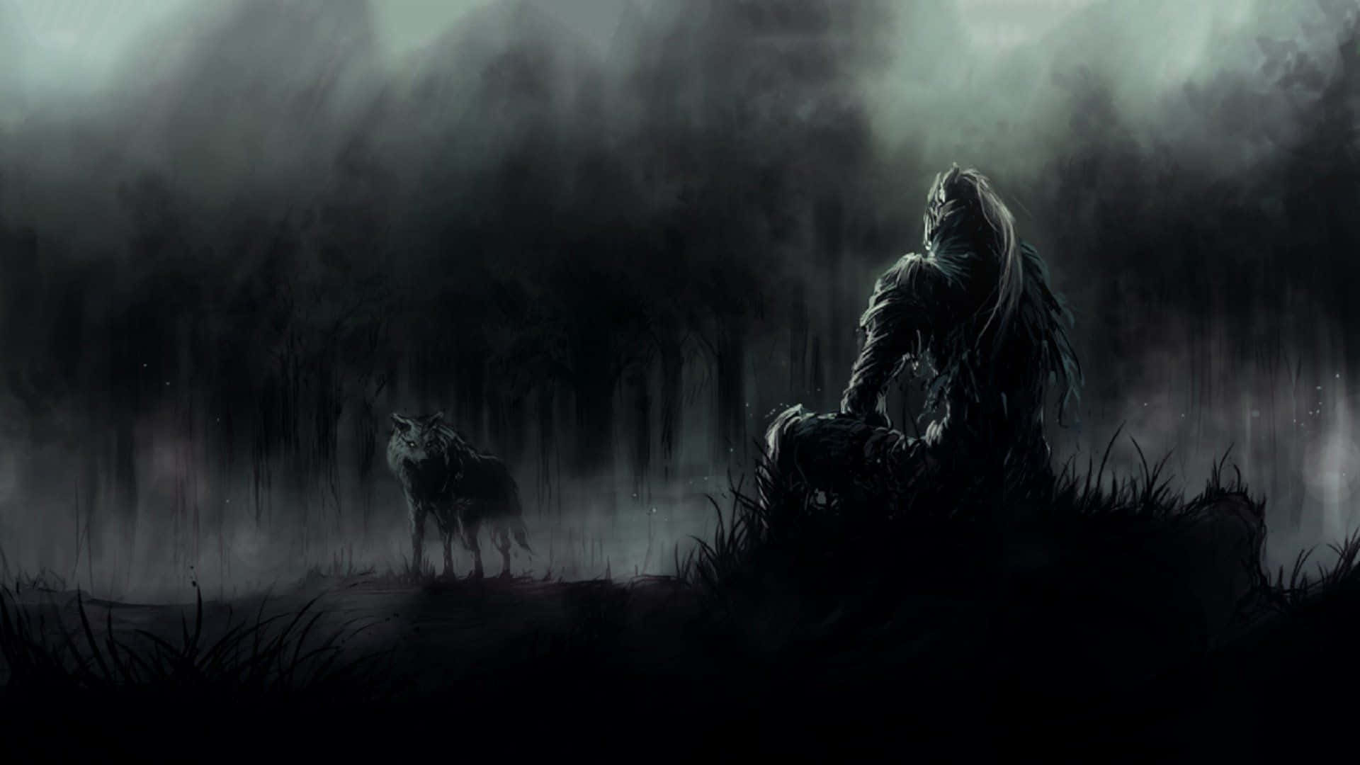 1920x1080schwarzer Dark Souls Wolf Und Mann Wallpaper