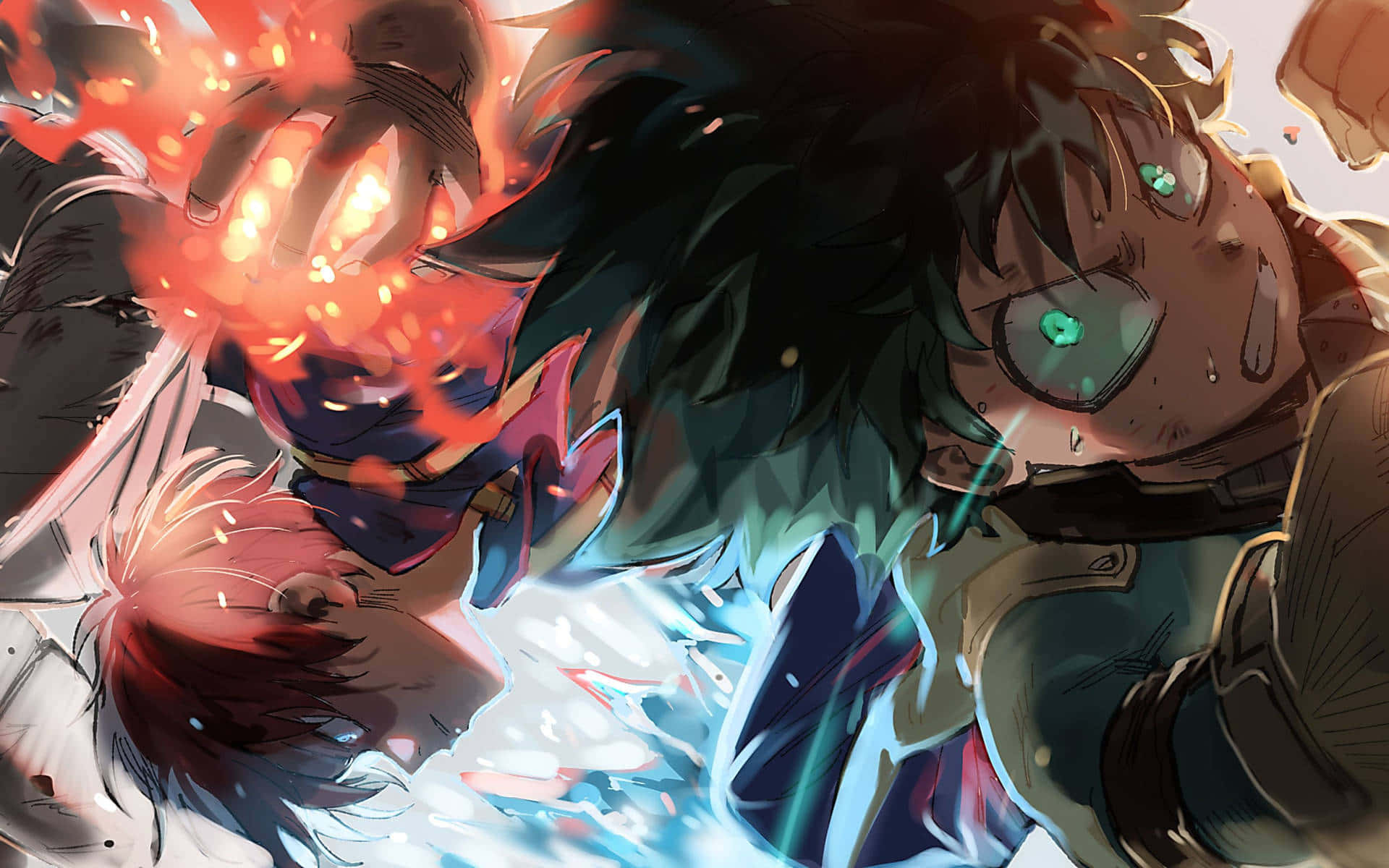 Deku og Todoroki går sammen om mobiltapet. Wallpaper