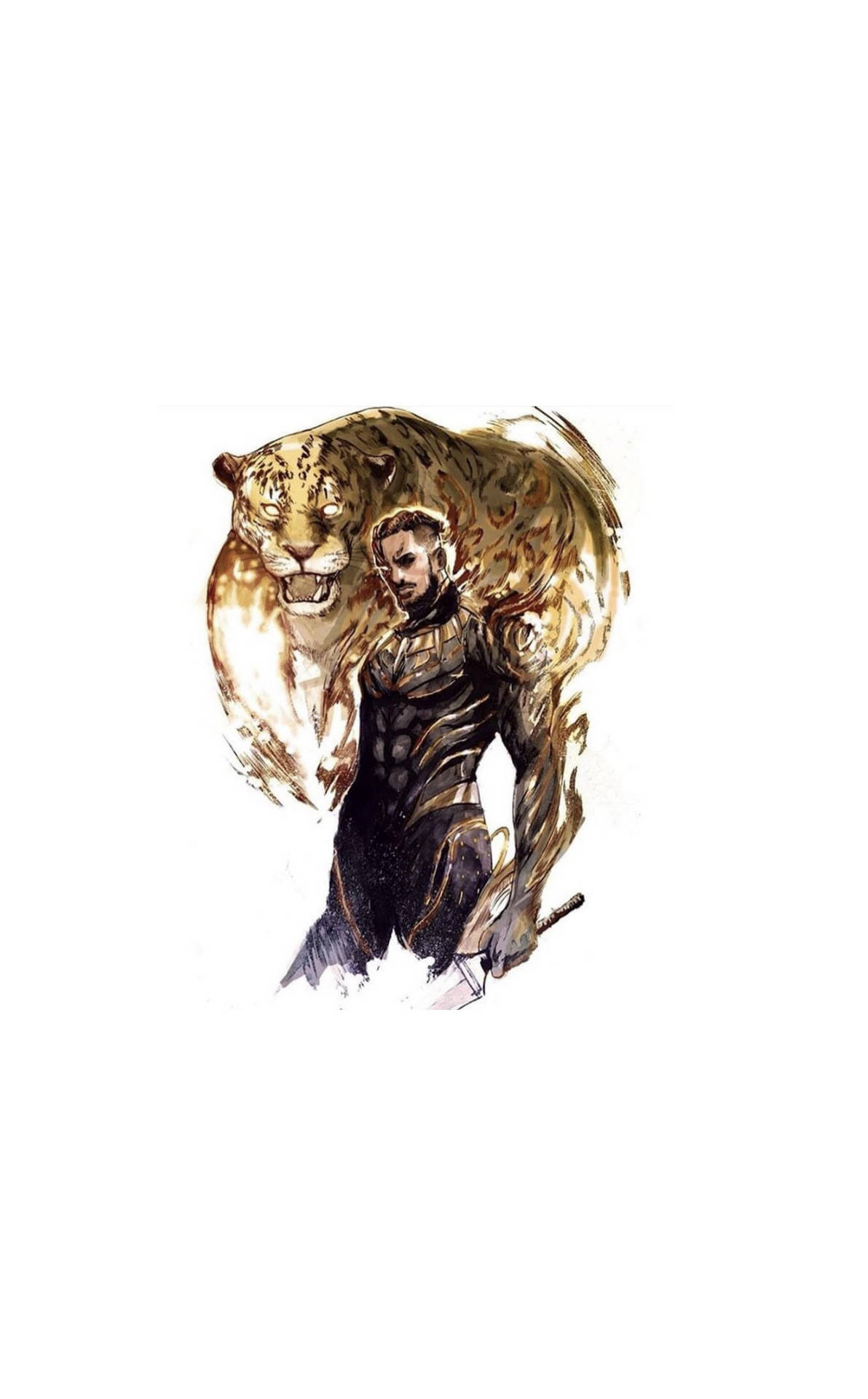 Wallpaper Skinnende med Killmonger og brølende jaguar tapet Wallpaper