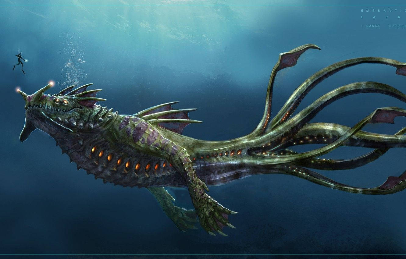 Le Leviathan Dragon De La Mer Nage Dans Les Eaux Cristallines De Subnautica Fond d'écran